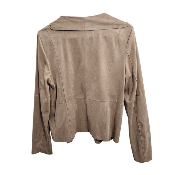 Bagatelle Faux Suede Tan Drape Front Womens Jacket. Size Medium Zip Pockets - Picture 2 of 6